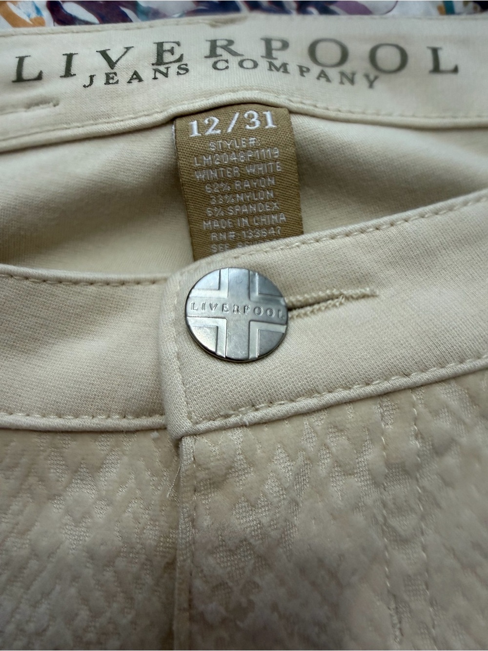 Liverpool Jeans Company Cream Textured Waistband Pants